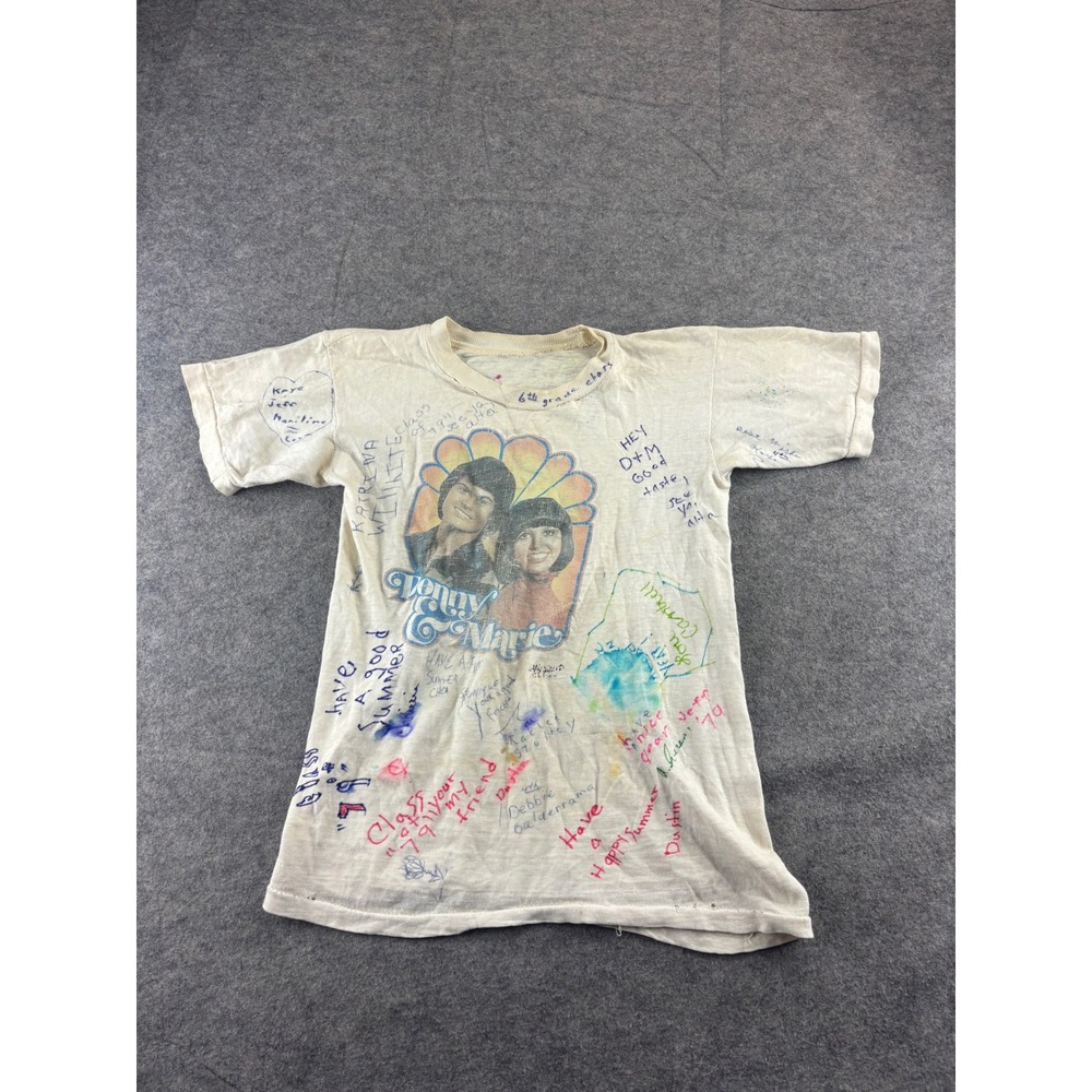 VTG 1979 Donny & Marie Osmond Autograph T-Shirt 6th Grade Class SingleStitch